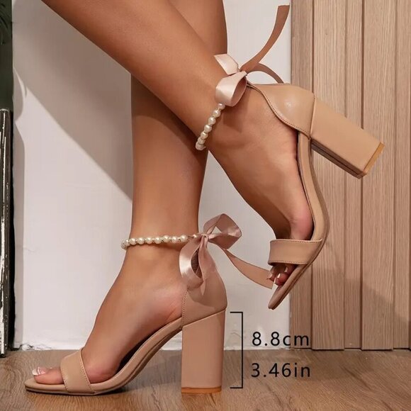 Travel Passions - Apricot Faux Pearl Elegant Ultrahigh Block Heels - Picture 2 of 6